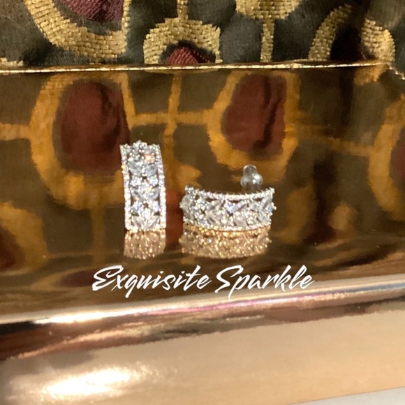 Cz Diamond Floral Post Back Drop Earrings - Picture 7 of 16